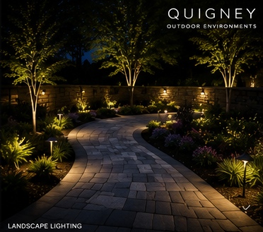 Landscape lighting design illuminating a walkway